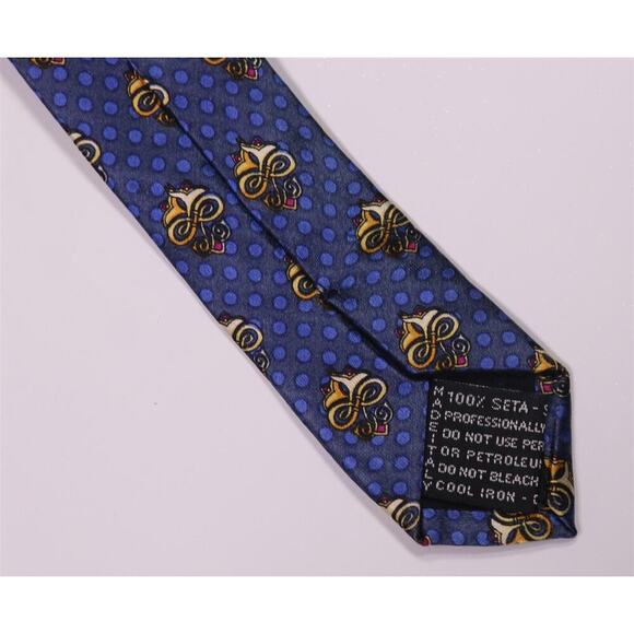Gianni Versace Vintage 90's Blue/Gold Medusa Geometric Silk Necktie Tie - Picture 5 of 6